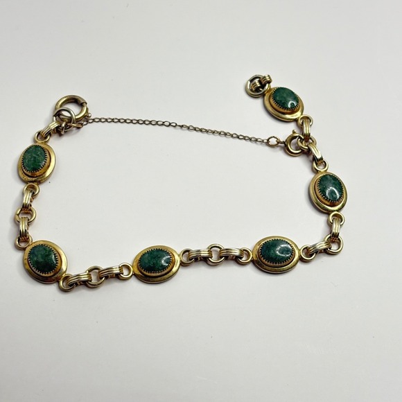 Vintage Green Jade Gold filled 1/20 12 K  Art Deco  / Asian style Bracelet